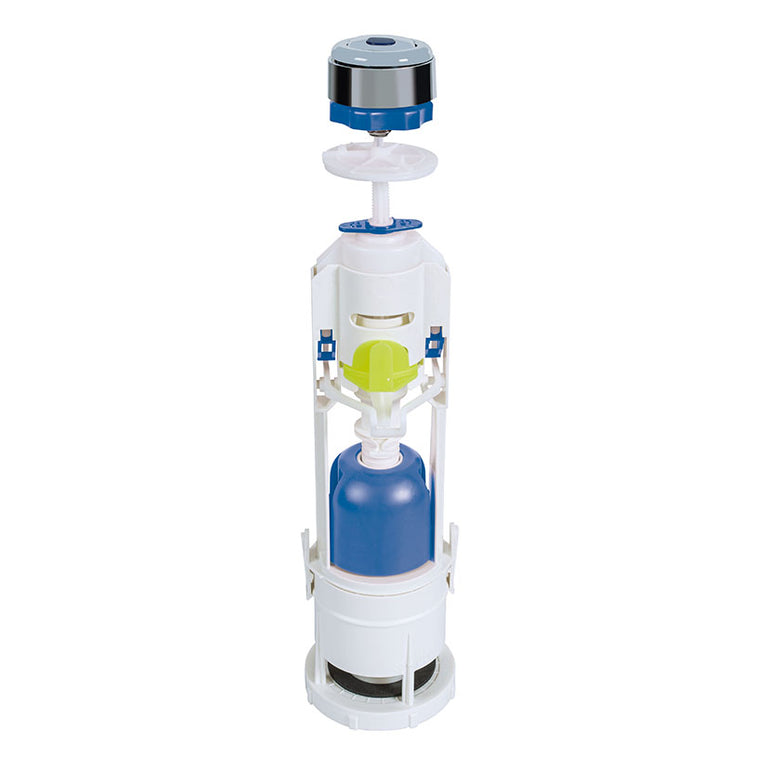 Cuerpo de descarga WC Habitex regulable fabricado en polímero blanco y azul