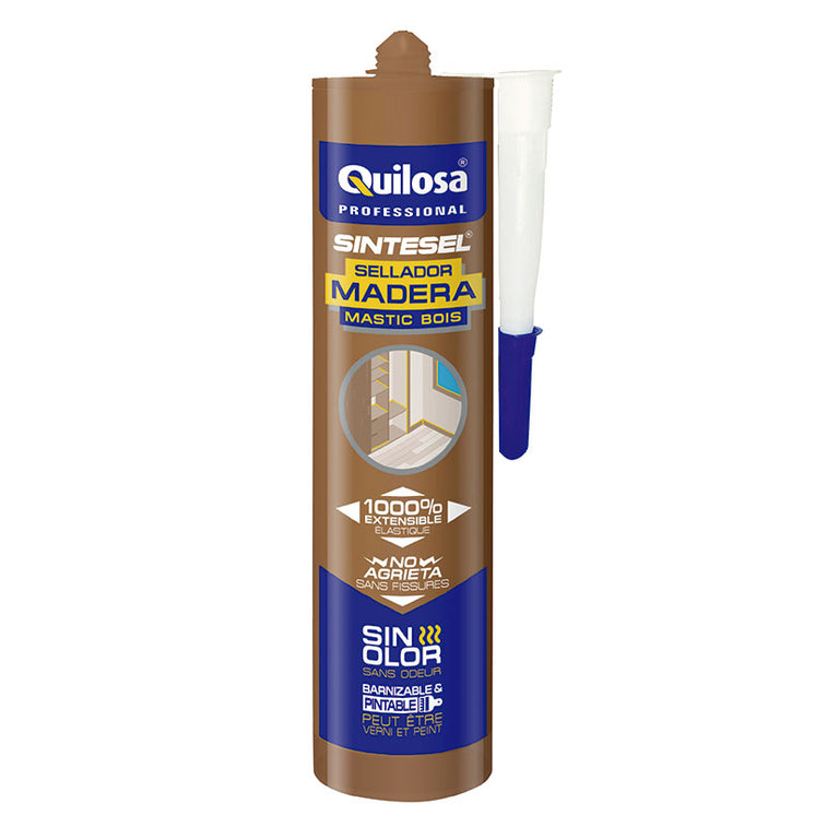 Sellador profesional Quilosa Sintesel Madera color roble resistente y sin olor para construcción.