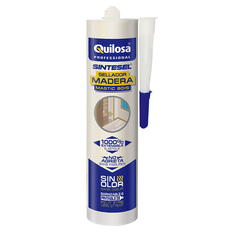 Sellador Quilosa Sintesel Madera color blanco cartucho 300ml para juntas de parqué y rodapiés.