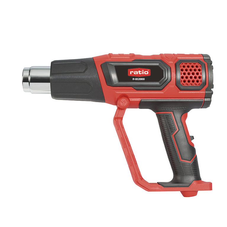 Vista lateral de decapador profesional RATIO R-DC2000 de 2000W con empuñadura ergonómica antideslizante