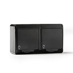 Doble base de enchufe estanca Famatel Pool 54 negra con tapas protectoras IP54 para exterior