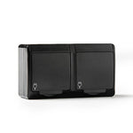 Doble base de enchufe estanca Famatel Pool 54 negra con tapas protectoras IP54 para exterior