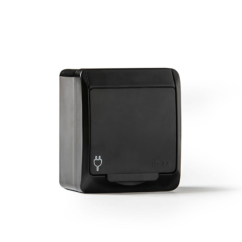 Base de enchufe individual estanca Famatel Pool 54 negra con tapa de protección IP54