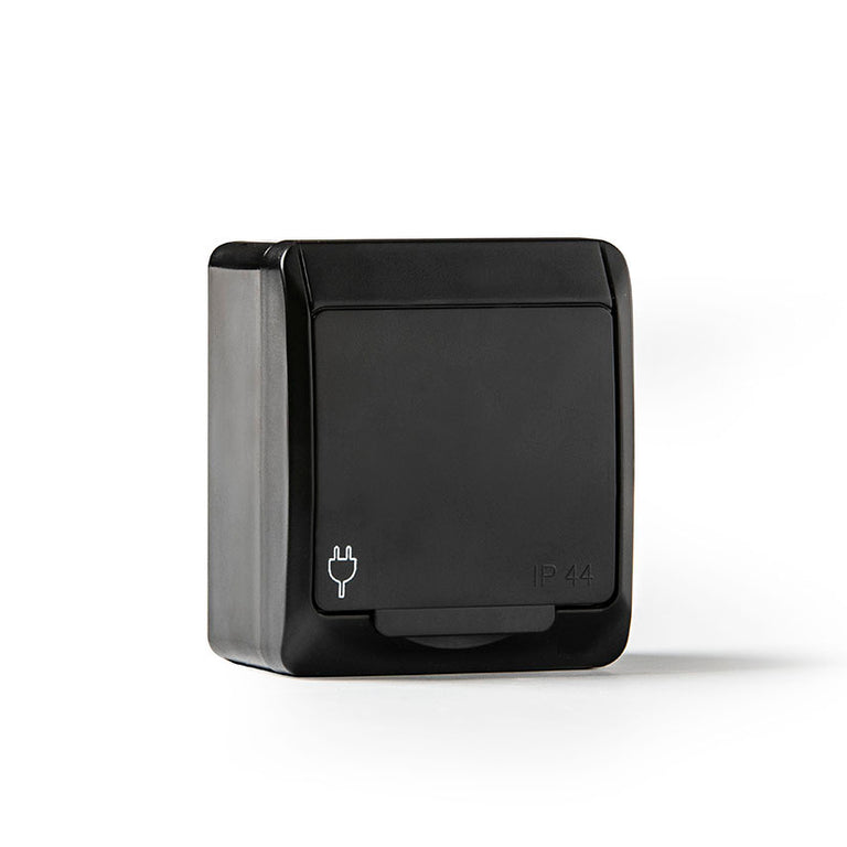 Base de enchufe individual estanca Famatel Pool 54 negra con tapa de protección IP54