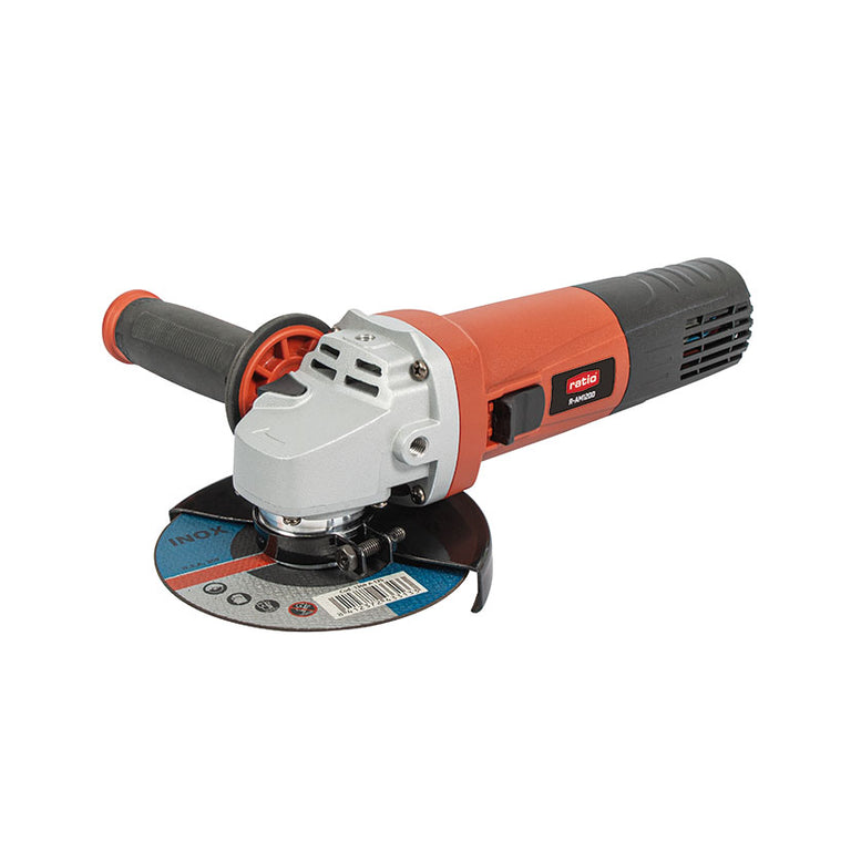 Amoladora angular RATIO R-AM1200 de 125mm y 1200W con disco de corte Inox y mango auxiliar.