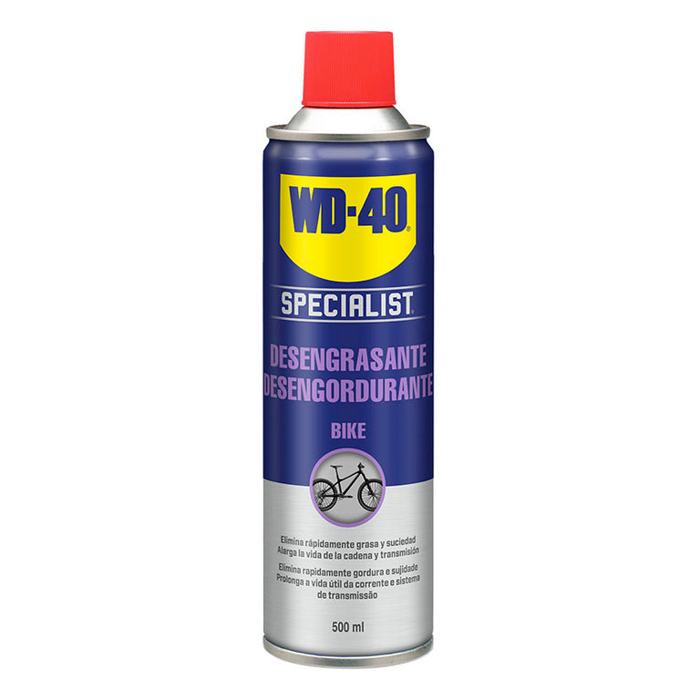 Spray desengrasante WD-40 Specialist Bike de 500ml para limpieza rápida de cadena, platos y piñones de bicicleta.