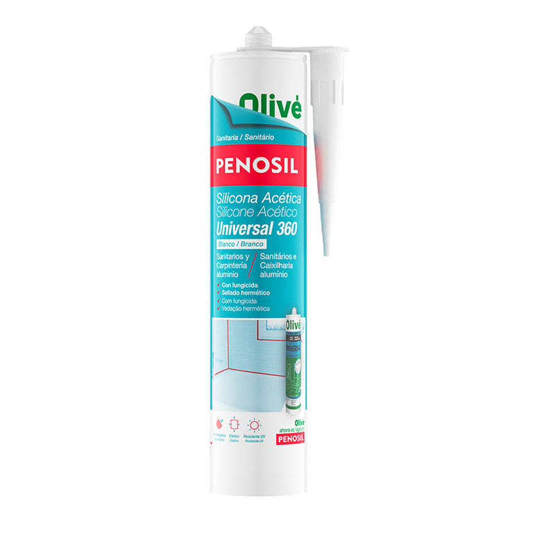 Envase de silicona acética universal Penosil 360 color blanco de 280ml