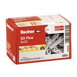 Caja de 100 unidades de tacos Fischer SX Plus 6x30 mm con indicador de carga máxima