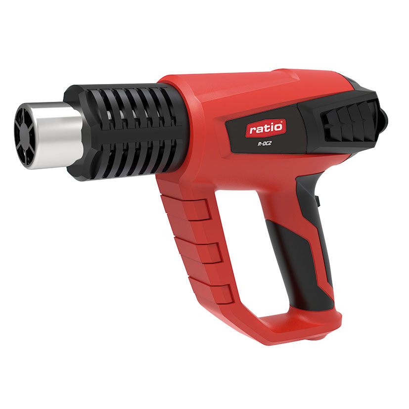 Pistola decapadora RATIO R-DC2 roja y negra con empuñadura ergonómica y boquilla metálica de alta resistencia.