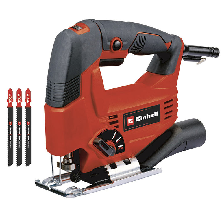 Sierra caladora Einhell TC-JS 80/1 roja de 550W con tres hojas de corte para madera
