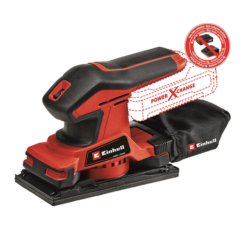 Lijadora orbital a batería Einhell TC-OS 18/187 Li con bolsa recolectora de polvo y diseño ergonómico rojo