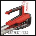 Primer plano del motor Brushless y empuñadura con agarre suave del soplador Einhell.