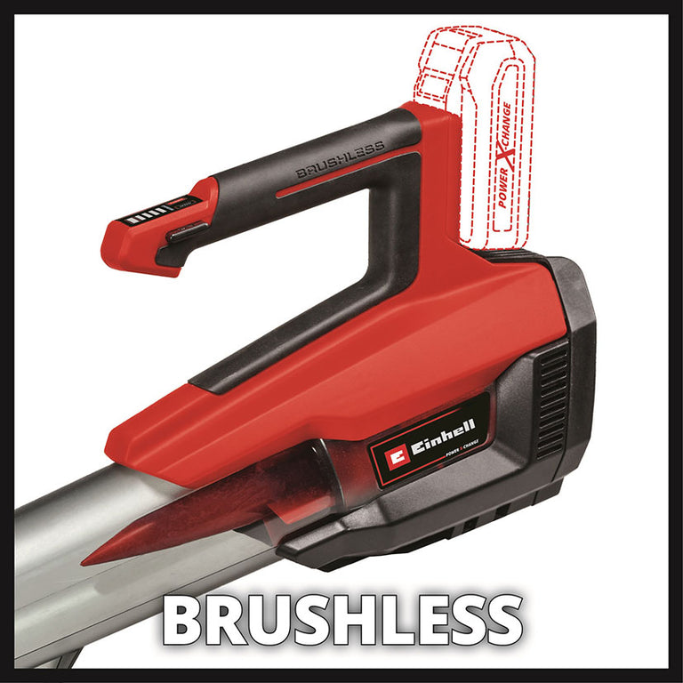 Primer plano del motor Brushless y empuñadura con agarre suave del soplador Einhell.