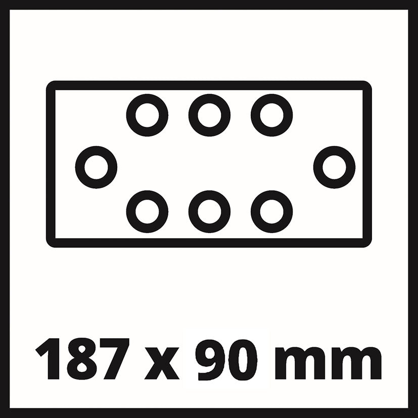 Dimensiones de la placa base de lijado de 187 x 90 mm con sistema de extracción de polvo