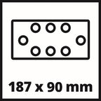 Dimensiones de la placa base de lijado de 187 x 90 mm con sistema de extracción de polvo