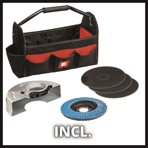 Accesorios incluidos en el kit Einhell: bolsa de transporte, discos de corte y disco de láminas