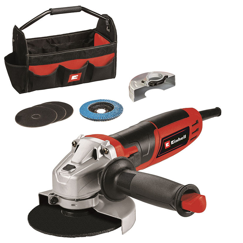 Kit completo amoladora Einhell TC-AG 125/850 con herramientas de corte y bolsa de lona