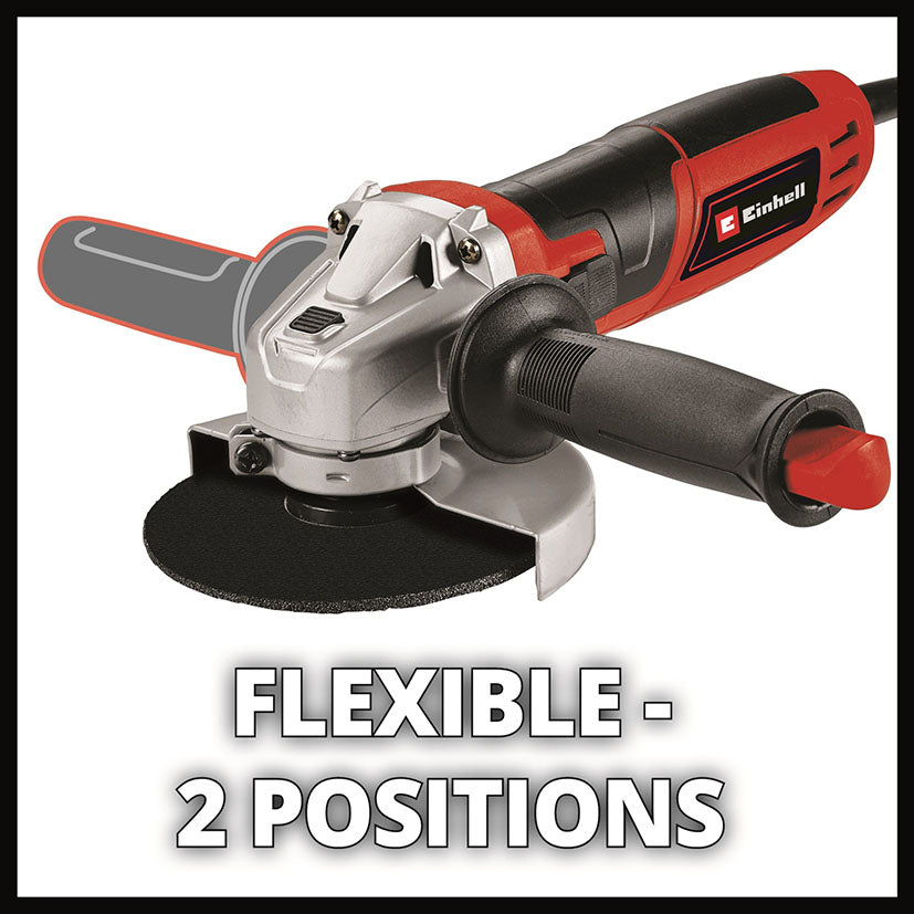 Detalle del mango auxiliar ajustable en dos posiciones de la amoladora Einhell