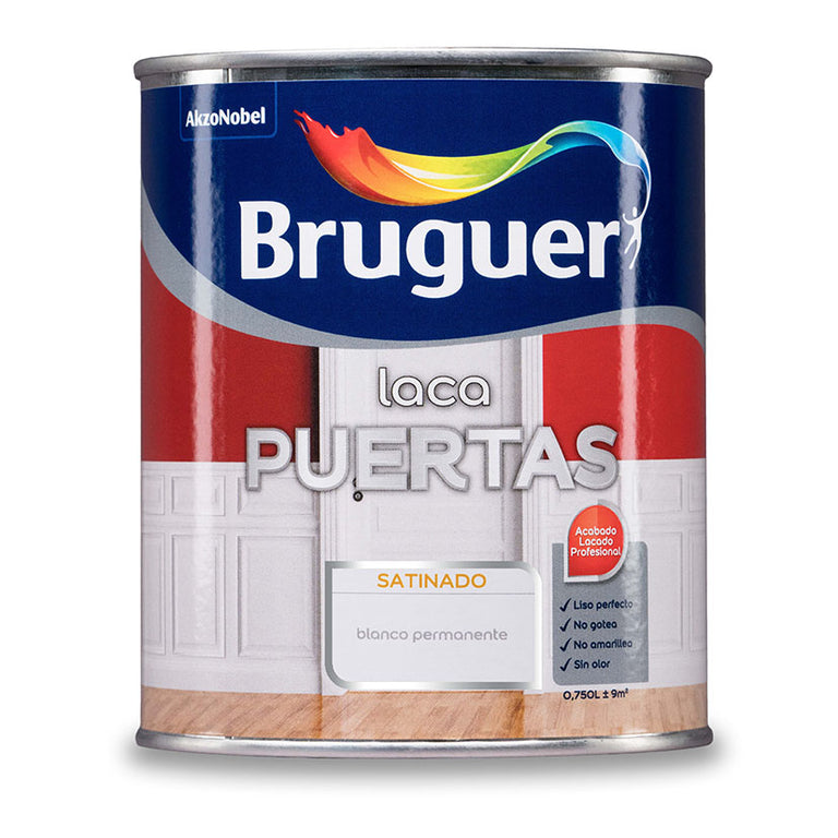 Bote de laca para puertas Bruguer satinado color blanco permanente 750ml acabado lacado profesional