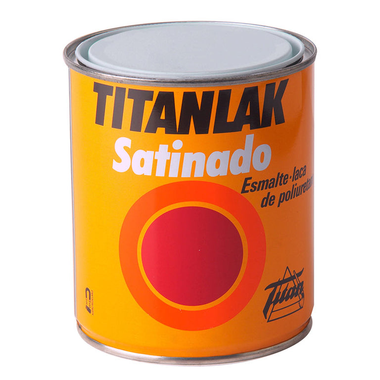 Bote de esmalte laca poliuretano TITANLAK satinado color blanco de 750ml para lacar madera y metal