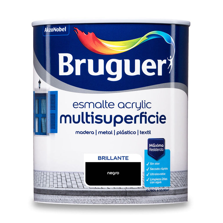 Bote de pintura Bruguer Acrylic Multisuperficie acabado brillante color Negro 750ml