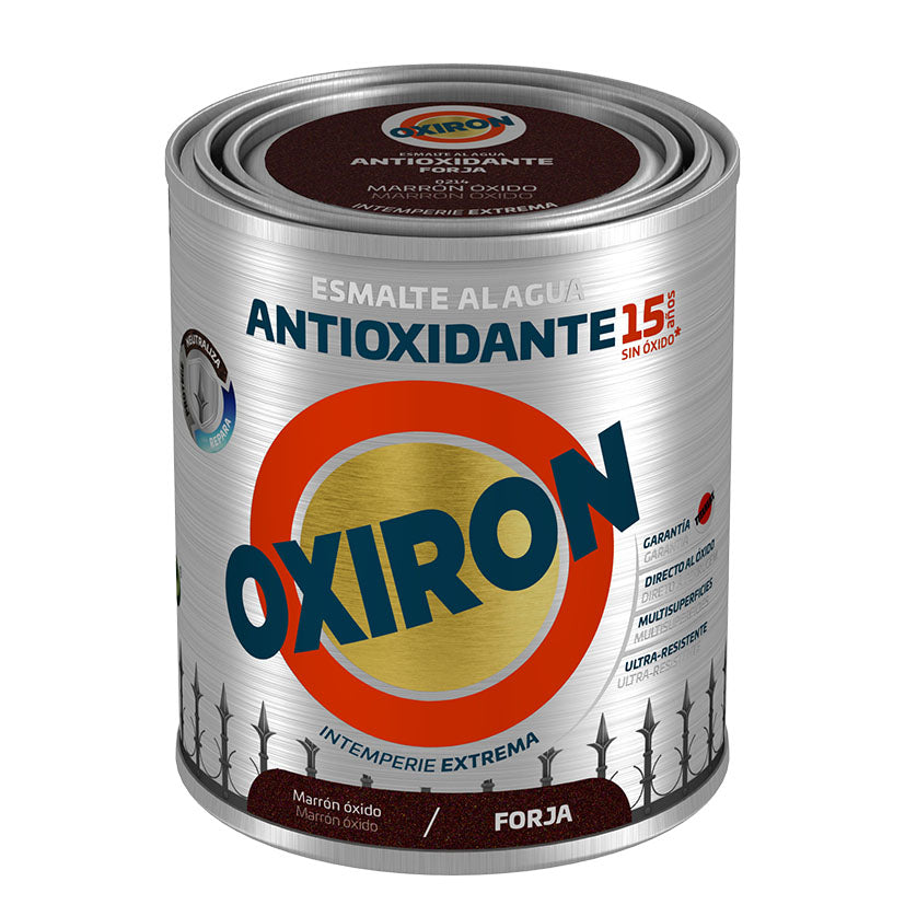 Bote de esmalte antioxidante Oxiron Forja Agua color Marrón Óxido 750ml acabado metálico