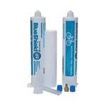 Contenido del kit antipinchazos BlueShield49 con dosificadores y accesorios de montaje