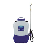 Pulverizador a batería DiMartino Lithium 8 con correas negras y depósito ergonómico de 8 litros.