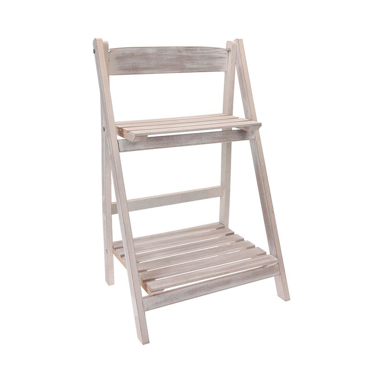 Estantería para plantas de madera blanca estilo escalera con dos niveles 32x40x65 cm