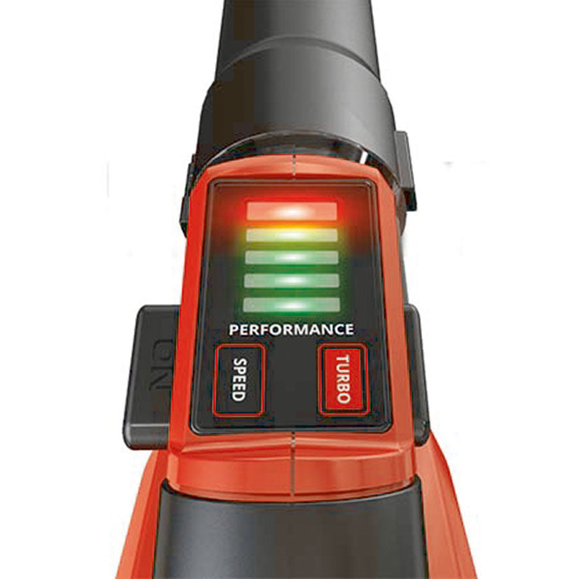 Detalle del panel de control electrónico con indicador LED de rendimiento y botones Speed y Turbo.