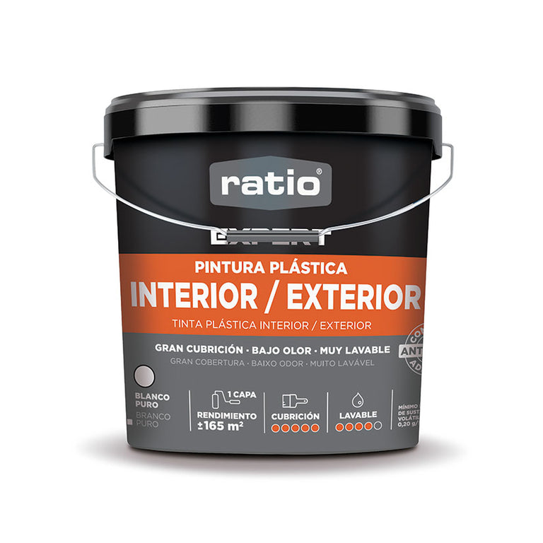 Cubo de pintura RATIO Expert 15L blanco mate con asa metálica y propiedades antimoho
