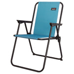 Silla de camping plegable Redcliffs color azul con estructura de acero negra y reposabrazos.