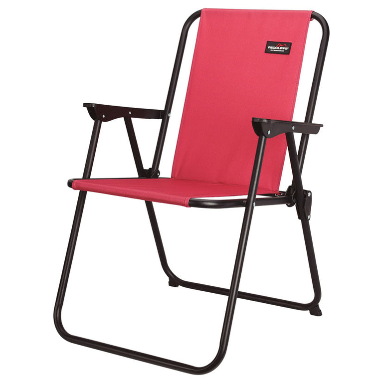 Silla de playa plegable Redcliffs color rojo con tejido resistente y diseño compacto.
