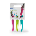 Pack de 3 unidades de estacas de riego por goteo Aquaflora Holiday en colores rosa verde y azul