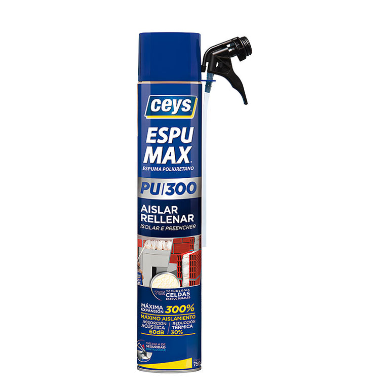 Bote de espuma CEYS Espumax 750ml con sistema de aplicación por cánula y válvula de seguridad multiposición 360 grados.