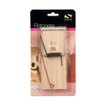 Ratonera de madera Sauvic de 85x170 mm para ratas con base de madera y muelle de alta tensión.