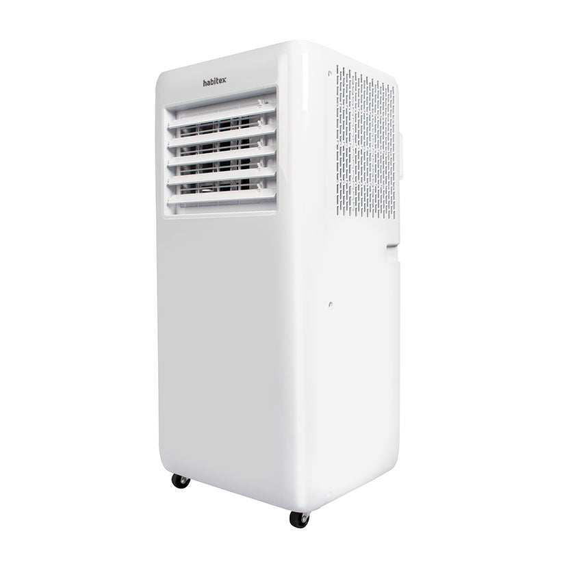 Aire acondicionado portátil HABITEX AC9000 blanco con ruedas y rejilla de ventilación frontal