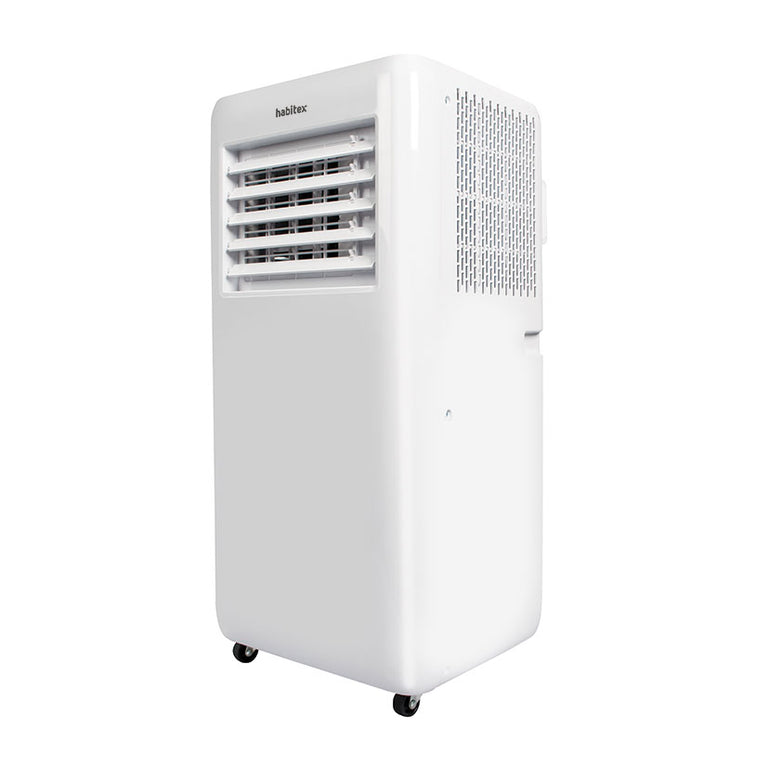Aire acondicionado portátil HABITEX AC9000 blanco con ruedas y rejilla de ventilación frontal