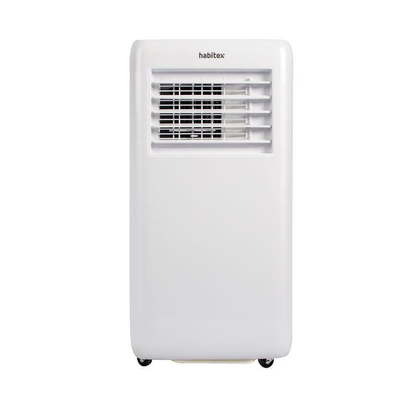 Vista frontal completa del climatizador portátil HABITEX AC9000 diseño compacto y moderno