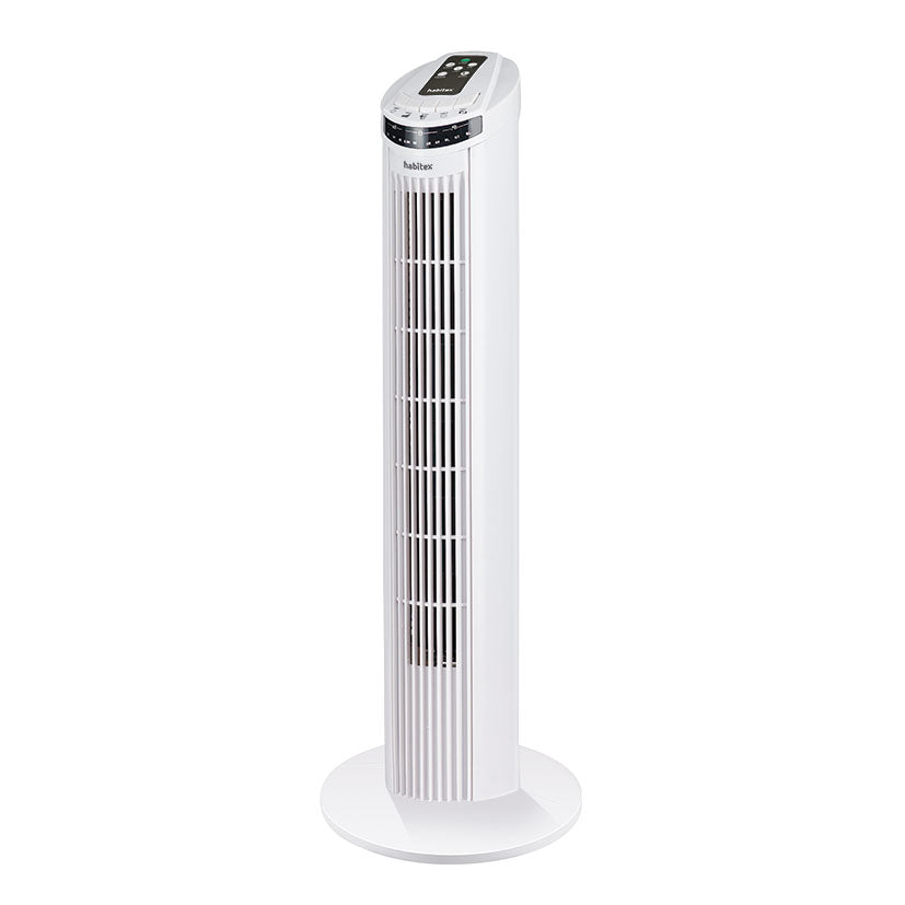 Ventilador de torre Habitex VT093 blanco con rejilla frontal y base circular
