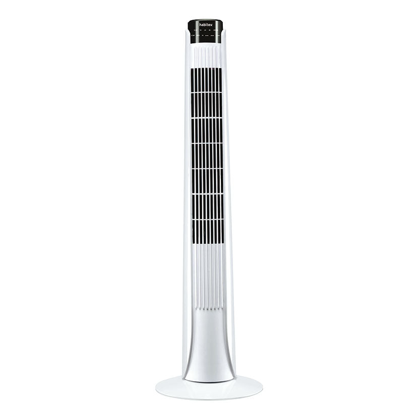 Ventilador de torre Habitex VT095 blanco con panel de control superior y diseño estilizado