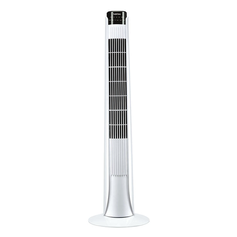Ventilador de torre Habitex VT095 blanco con panel de control superior y diseño estilizado
