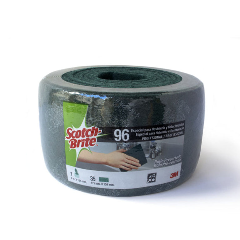 Rollo de fibra verde Scotch-Brite 96 de 3M precortado para limpieza profesional e industrial