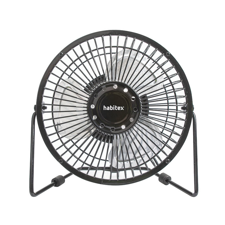 Vista frontal de mini ventilador metálico Habitex VM-01 de 18 cm