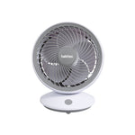 Vista frontal del ventilador USB Habitex VM-02 destacando su rejilla protectora espiral
