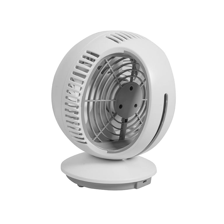 Vista trasera del ventilador Habitex VM-02 mostrando el puerto de carga USB y diseño ergonómico