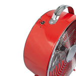 Detalle del interruptor de dos velocidades y asa de transporte del ventilador Habitex.
