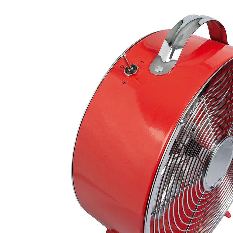 Detalle del interruptor de dos velocidades y asa de transporte del ventilador Habitex.
