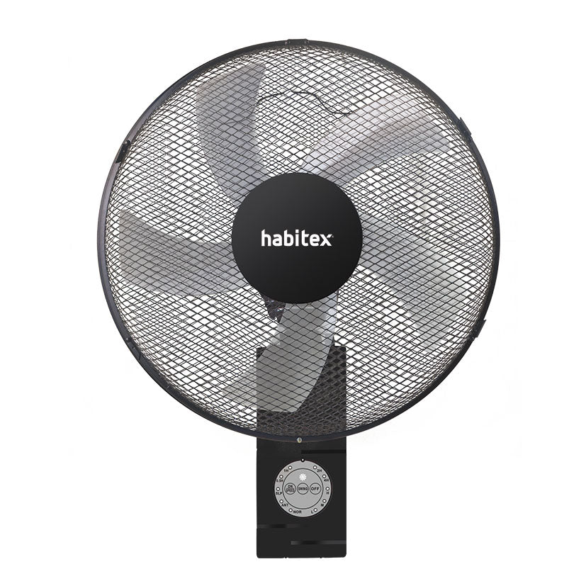 Ventilador de pared Habitex VTP-113 negro con 5 aspas y panel de control circular