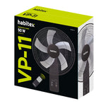 Caja de embalaje del ventilador de pared Habitex VP-11 de 50W con especificaciones técnicas